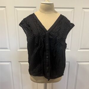 Frame Denim Black Sleeveless Eyelet Top